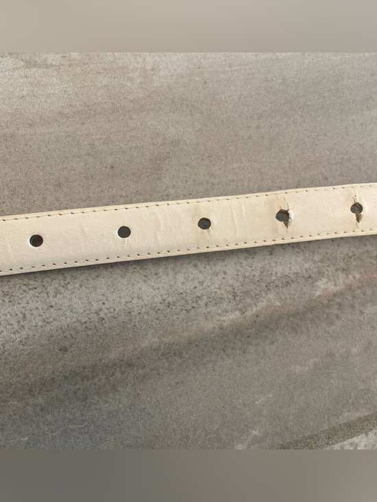 VTG Christian Dior Women Small Ivory Leather Skinny Belt Gold Buckle Logo Taiwan